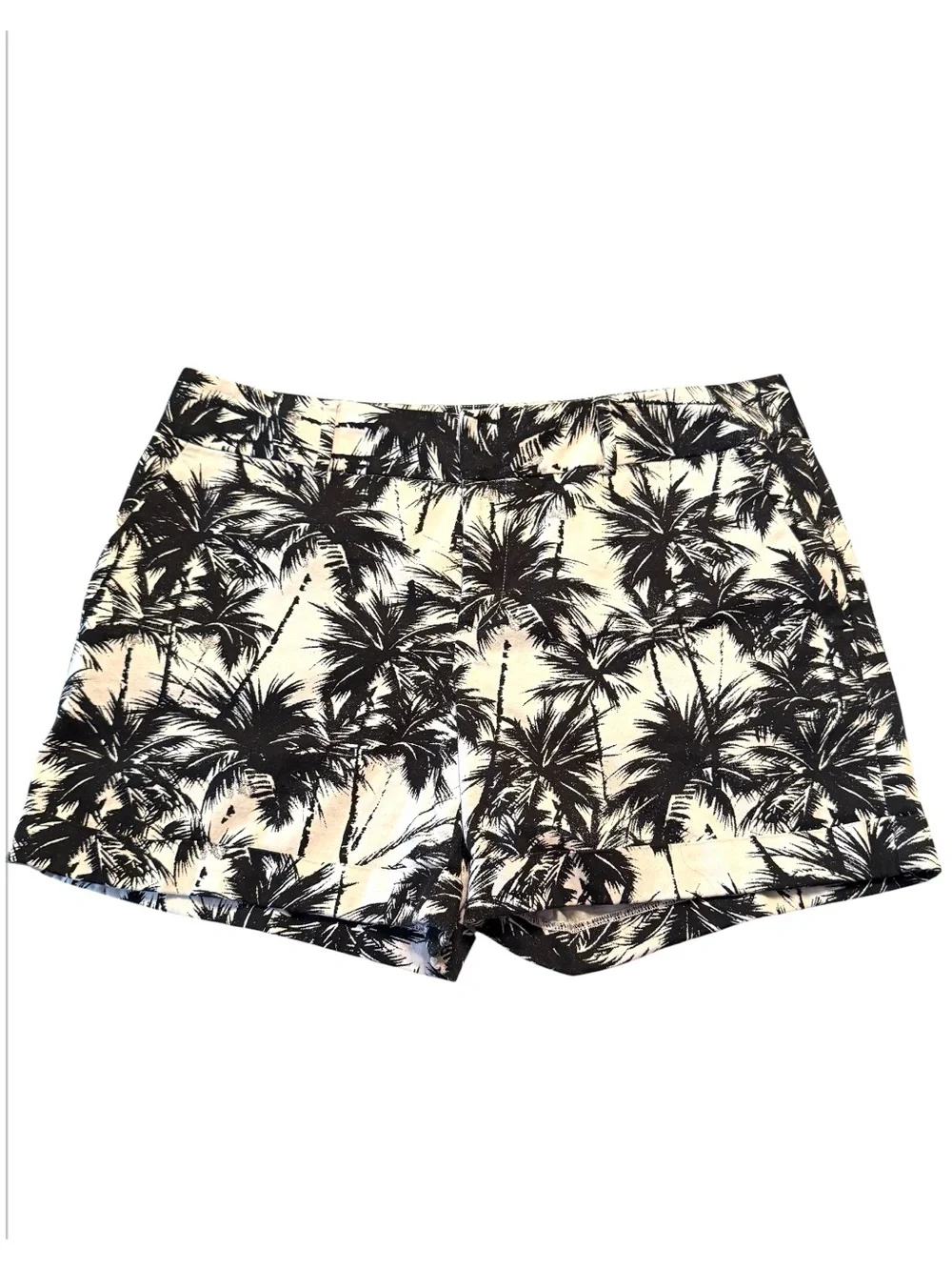 INC Palm Tree Print Shorts Black White Mid Rise Cotton Stretch Casual Size 14 - Picture 3 of 13